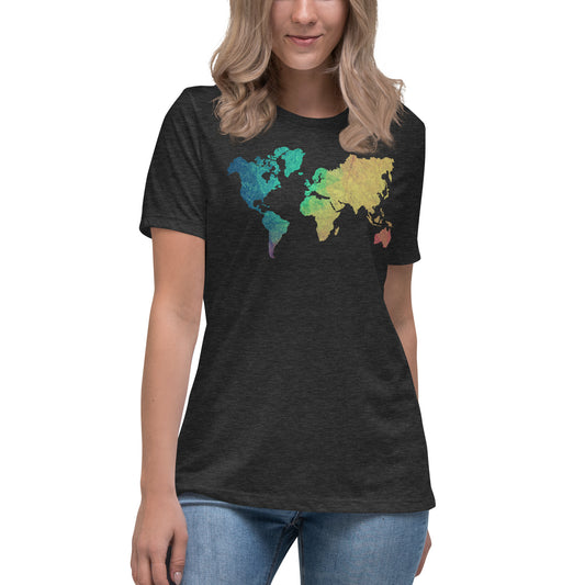 Vintage Multi-Color World Map Women's Relaxed T-Shirt